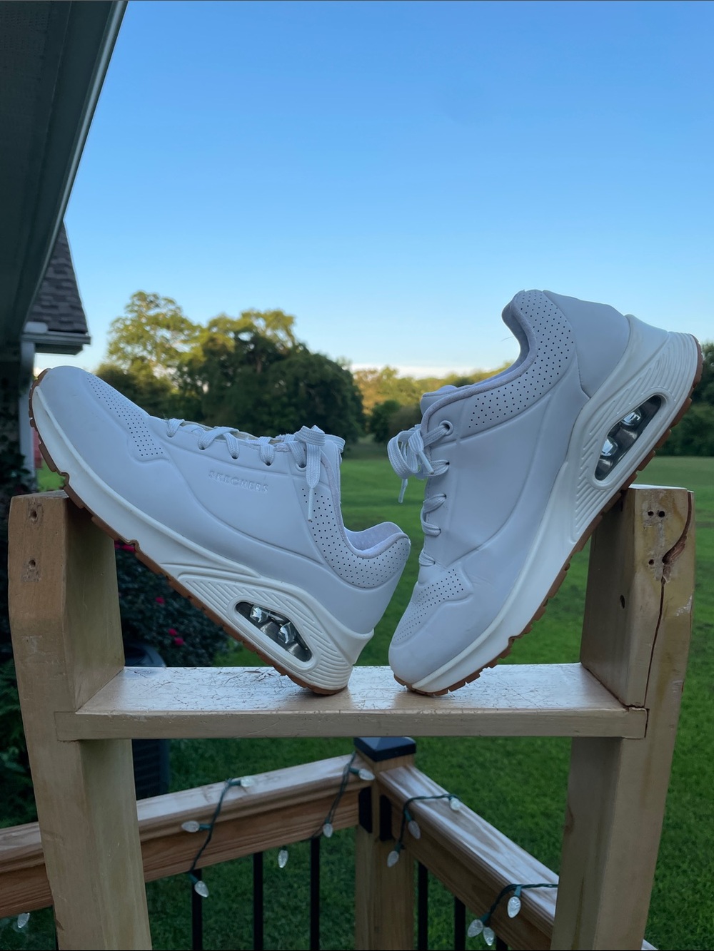 Skechers White and Gum-Trim Air-Cushion Sneakers